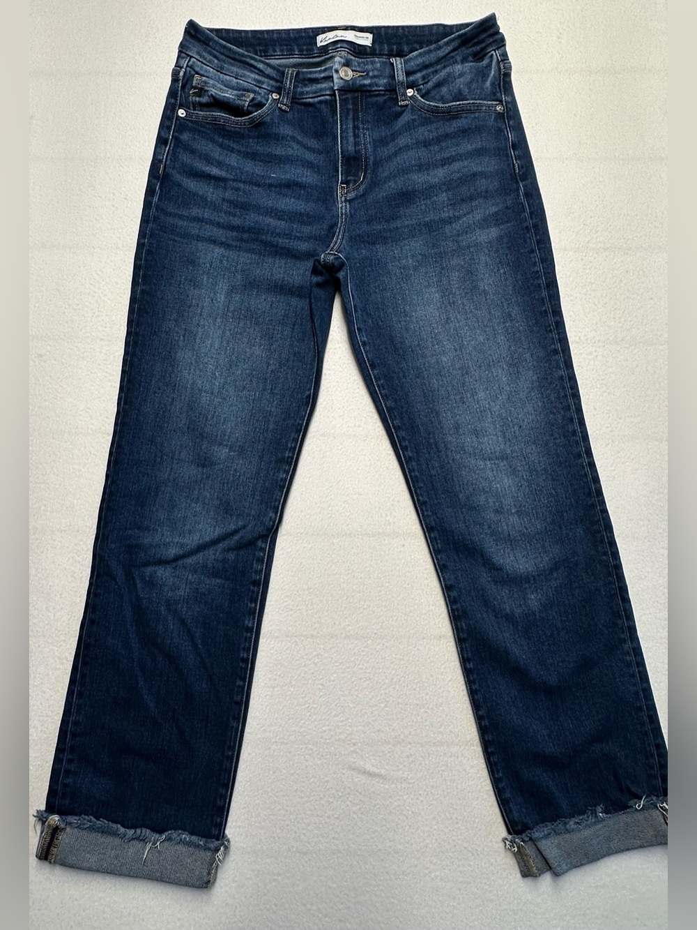 Kancan Women’s Jeans Size 28 Dark Wash Straight Leg Cuffed Raw Hem Stretch